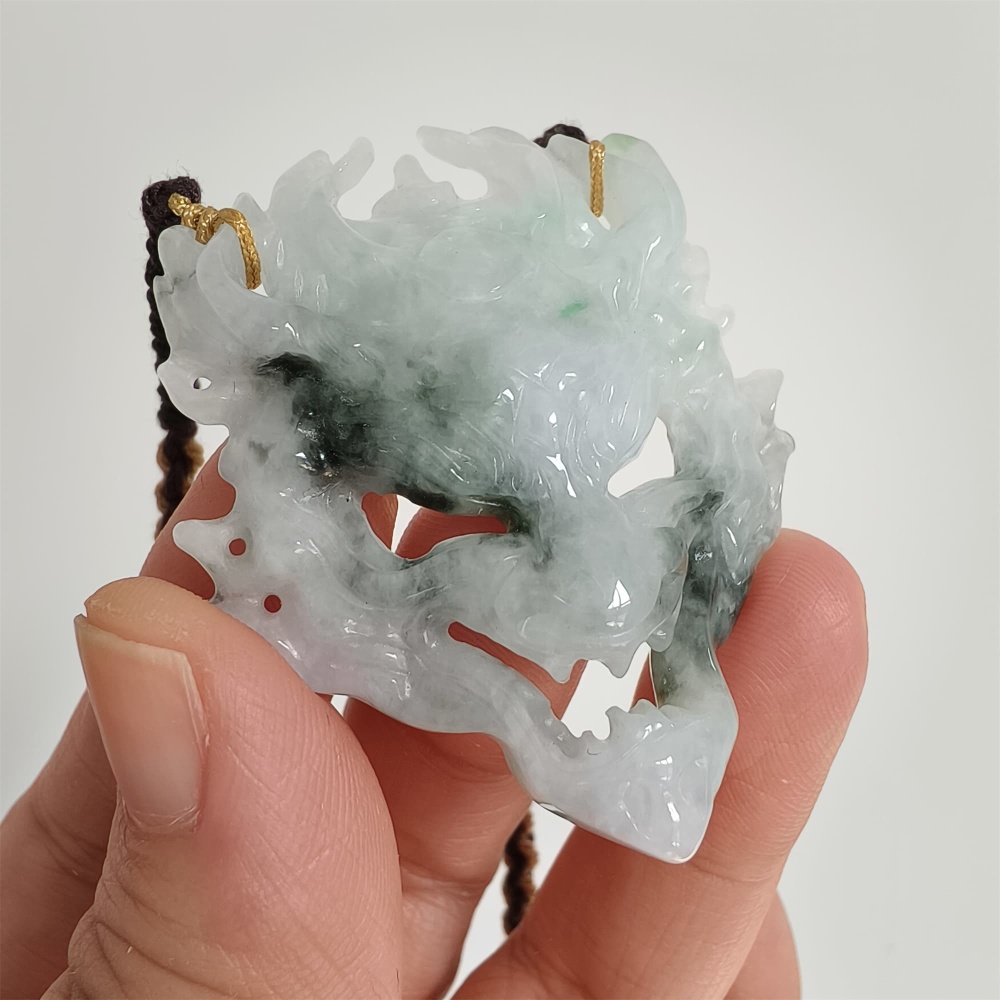 DDP | Unique Certificated Natural Type A Untreated 51X43X9mm Watery Green White Burmese Jadeite Zhongkui Pendant,Amulet Pendant,DIY Jewelry Supplies