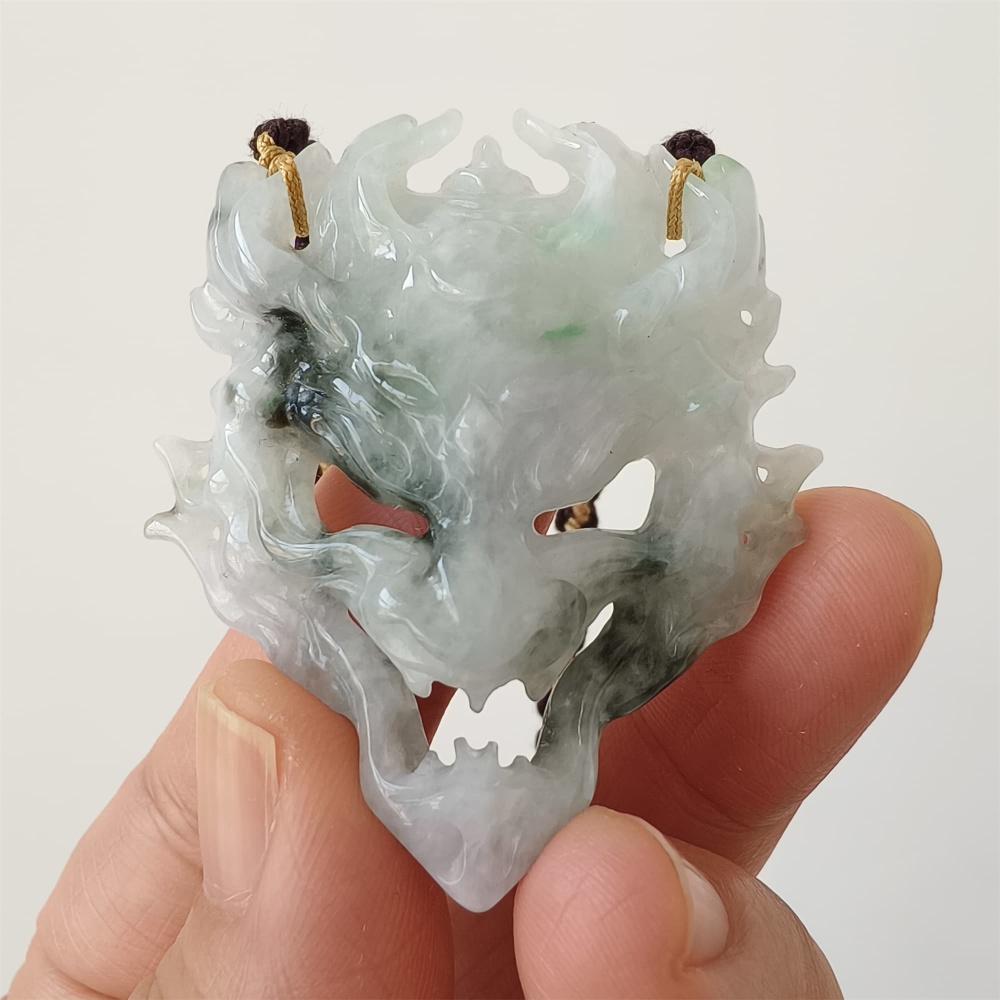 DDP | Unique Certificated Natural Type A Untreated 51X43X9mm Watery Green White Burmese Jadeite Zhongkui Pendant,Amulet Pendant,DIY Jewelry Supplies
