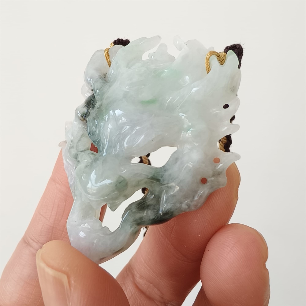 DDP | Unique Certificated Natural Type A Untreated 51X43X9mm Watery Green White Burmese Jadeite Zhongkui Pendant,Amulet Pendant,DIY Jewelry Supplies