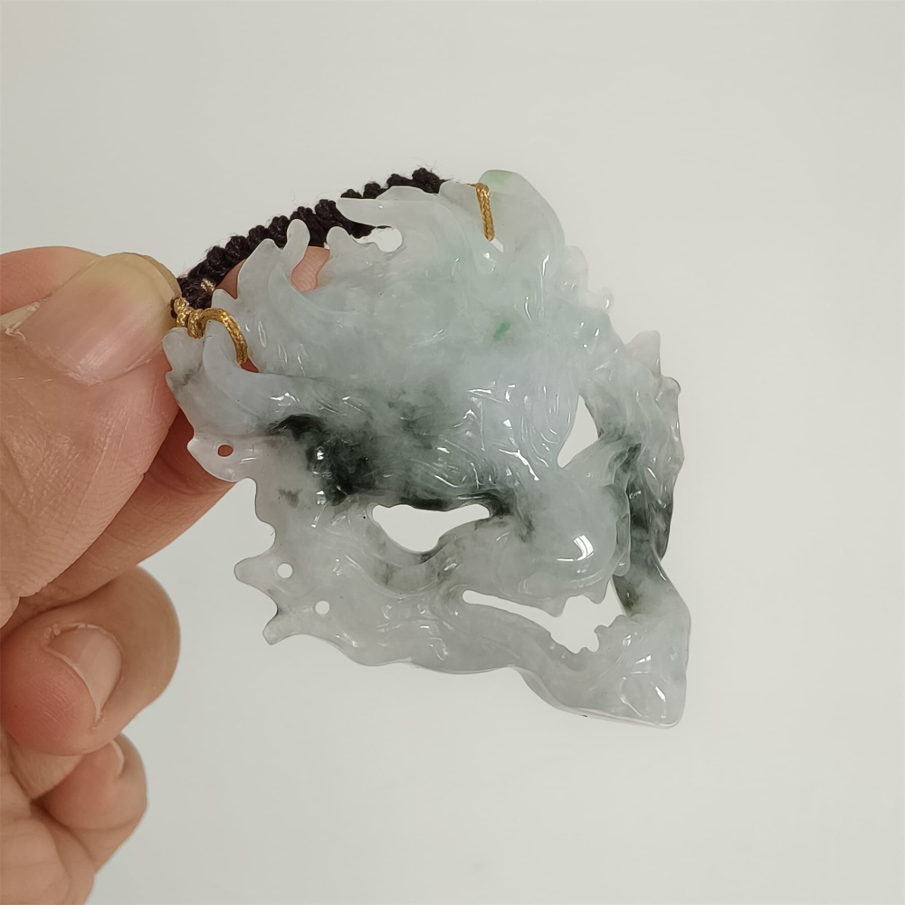 DDP | Unique Certificated Natural Type A Untreated 51X43X9mm Watery Green White Burmese Jadeite Zhongkui Pendant,Amulet Pendant,DIY Jewelry Supplies