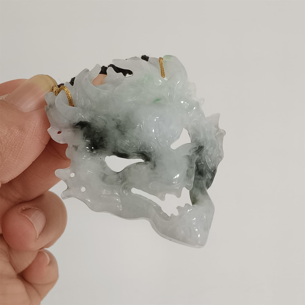 DDP | Unique Certificated Natural Type A Untreated 51X43X9mm Watery Green White Burmese Jadeite Zhongkui Pendant,Amulet Pendant,DIY Jewelry Supplies