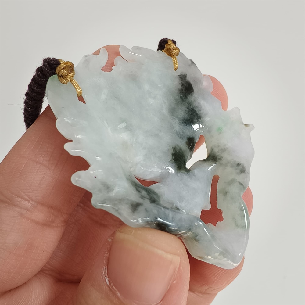 DDP | Unique Certificated Natural Type A Untreated 51X43X9mm Watery Green White Burmese Jadeite Zhongkui Pendant,Amulet Pendant,DIY Jewelry Supplies