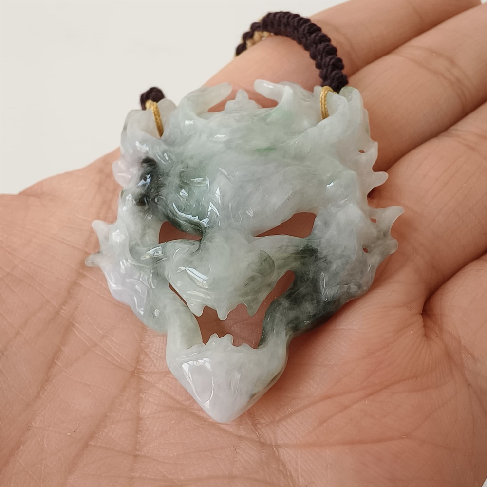 DDP | Unique Certificated Natural Type A Untreated 51X43X9mm Watery Green White Burmese Jadeite Zhongkui Pendant,Amulet Pendant,DIY Jewelry Supplies