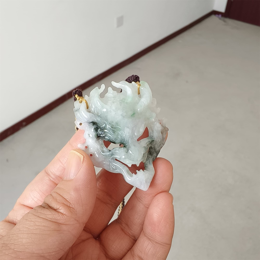 DDP | Unique Certificated Natural Type A Untreated 51X43X9mm Watery Green White Burmese Jadeite Zhongkui Pendant,Amulet Pendant,DIY Jewelry Supplies