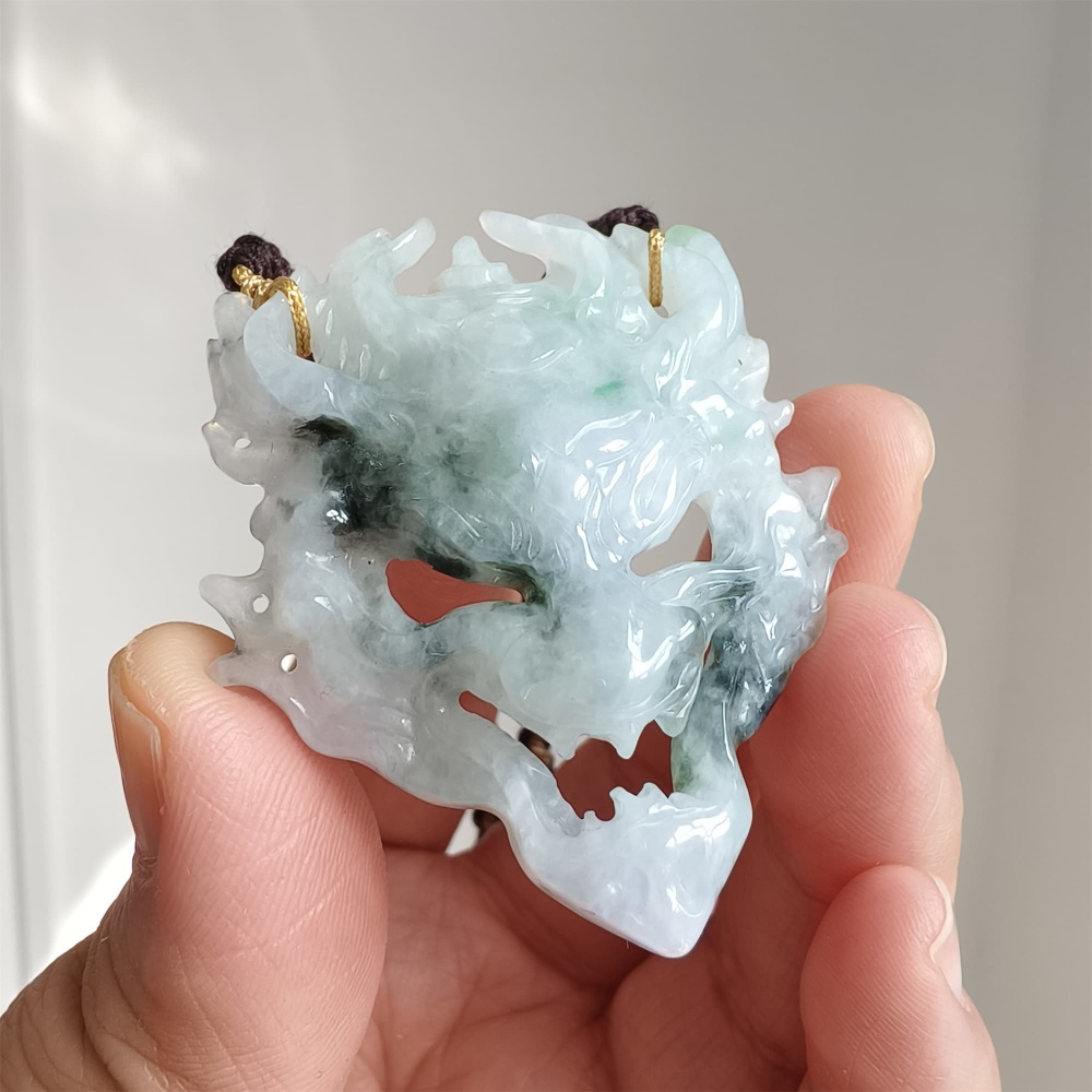 DDP | Unique Certificated Natural Type A Untreated 51X43X9mm Watery Green White Burmese Jadeite Zhongkui Pendant,Amulet Pendant,DIY Jewelry Supplies