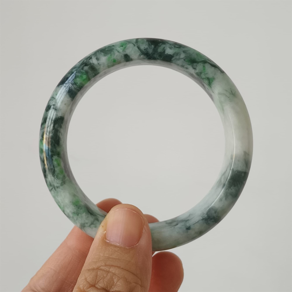 DDP | Natural Type A Certificated 57.5mm Burmese Jadeite Round Band Bangle,Green White Bangles,DIY Jewelry Supplies