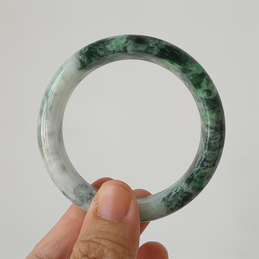 DDP | Natural Type A Certificated 57.5mm Burmese Jadeite Round Band Bangle,Green White Bangles,DIY Jewelry Supplies