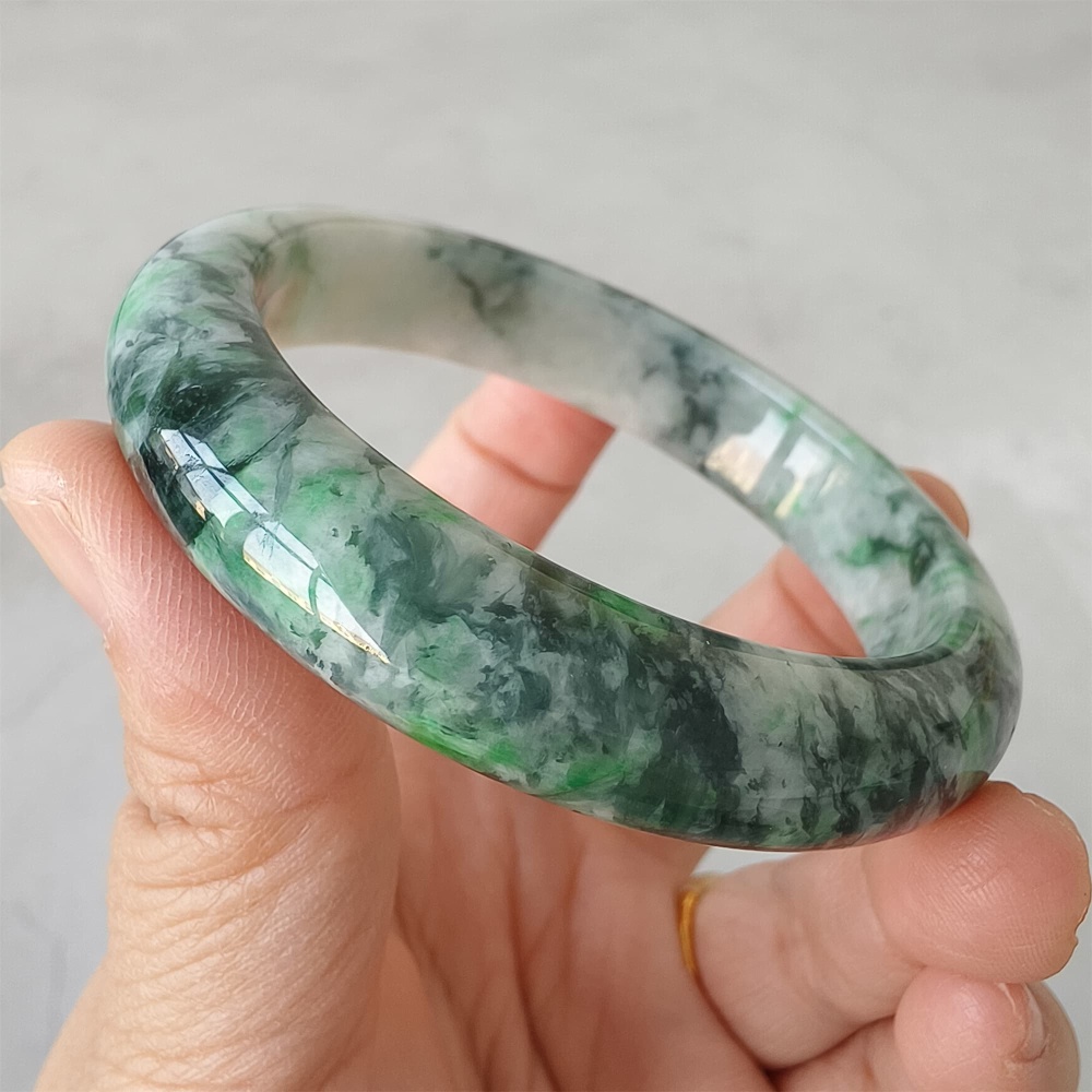 DDP | Natural Type A Certificated 57.5mm Burmese Jadeite Round Band Bangle,Green White Bangles,DIY Jewelry Supplies