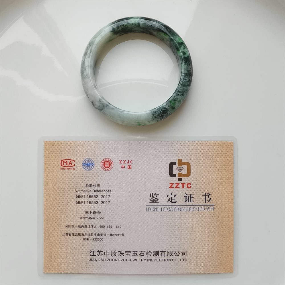 DDP | Natural Type A Certificated 57.5mm Burmese Jadeite Round Band Bangle,Green White Bangles,DIY Jewelry Supplies