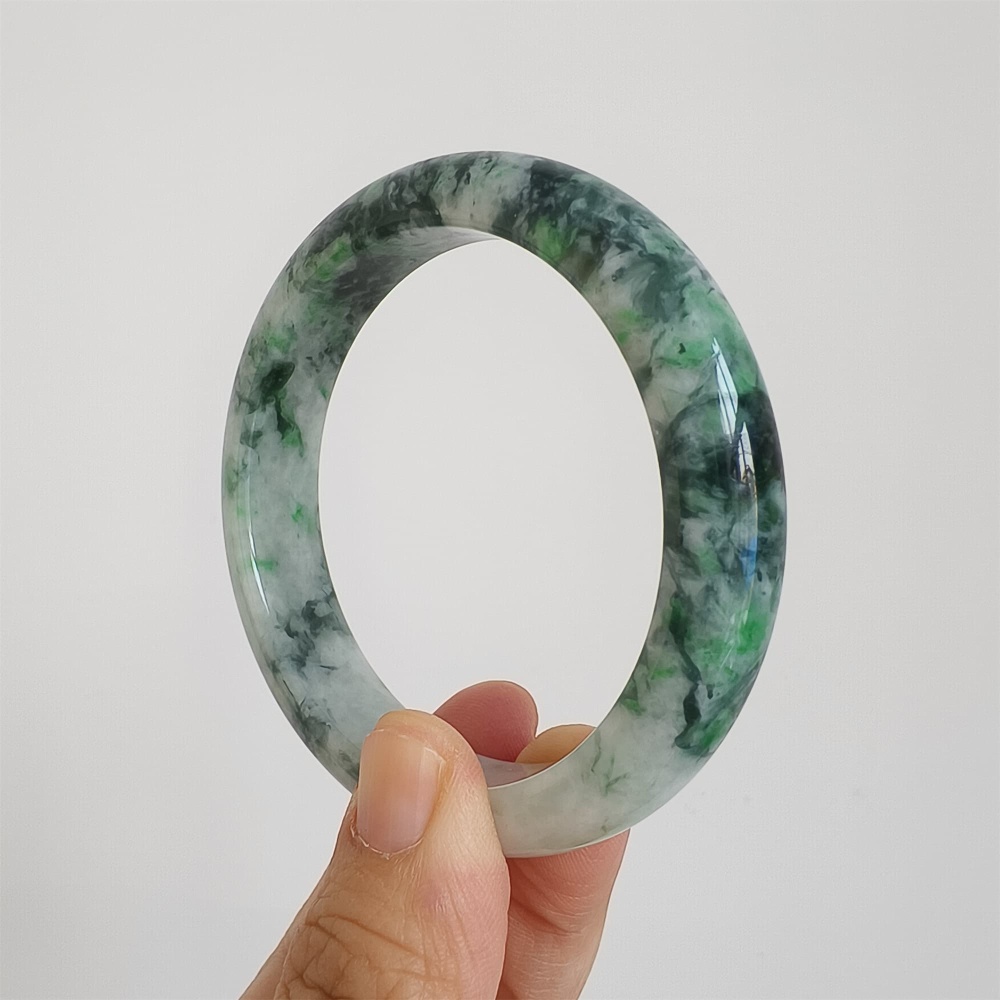 DDP | Natural Type A Certificated 57.5mm Burmese Jadeite Round Band Bangle,Green White Bangles,DIY Jewelry Supplies