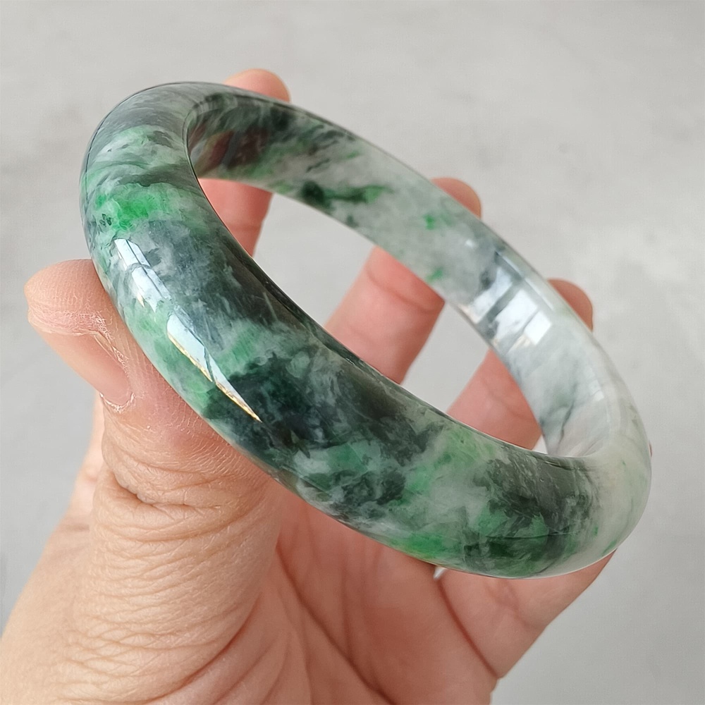 DDP | Natural Type A Certificated 57.5mm Burmese Jadeite Round Band Bangle,Green White Bangles,DIY Jewelry Supplies
