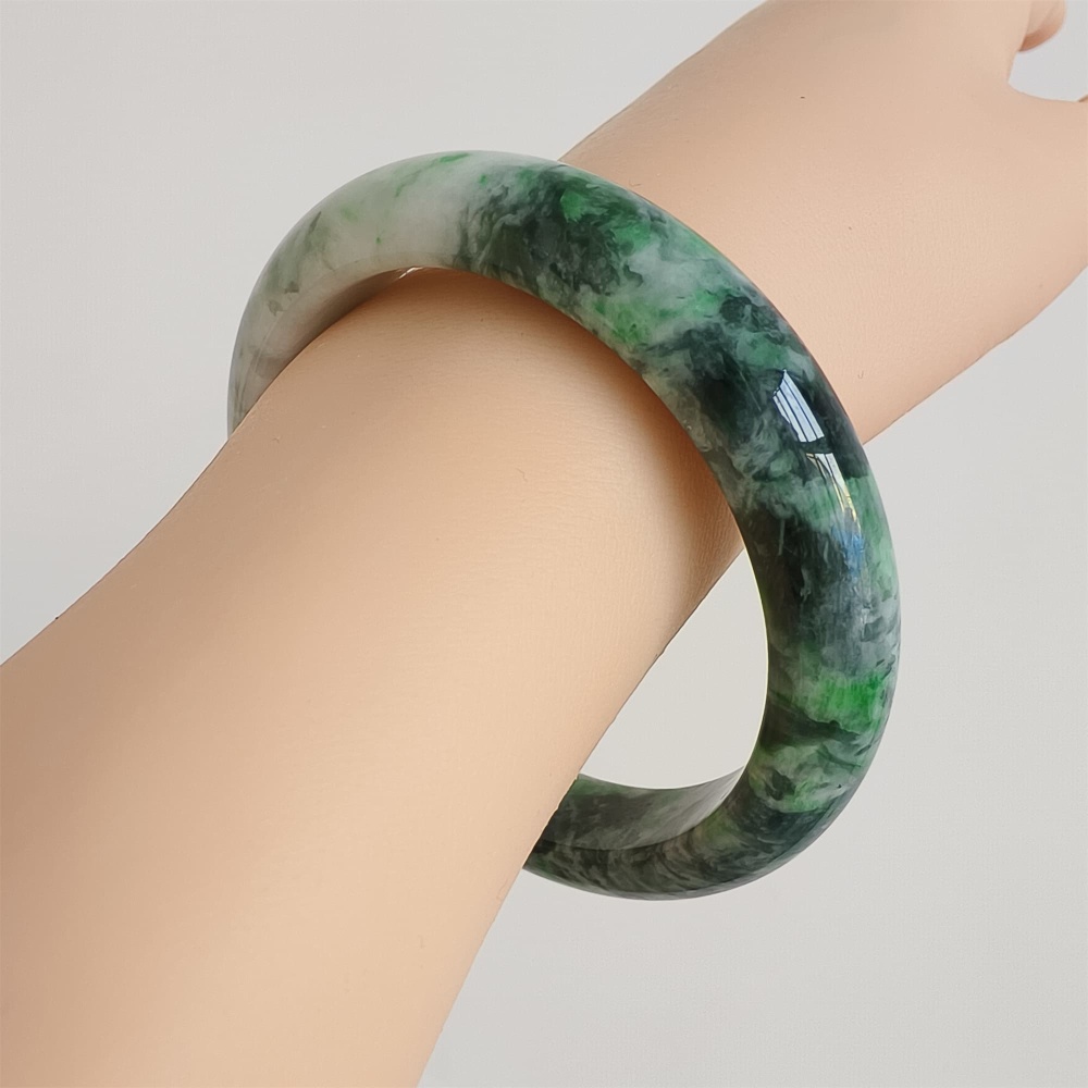 DDP | Natural Type A Certificated 57.5mm Burmese Jadeite Round Band Bangle,Green White Bangles,DIY Jewelry Supplies