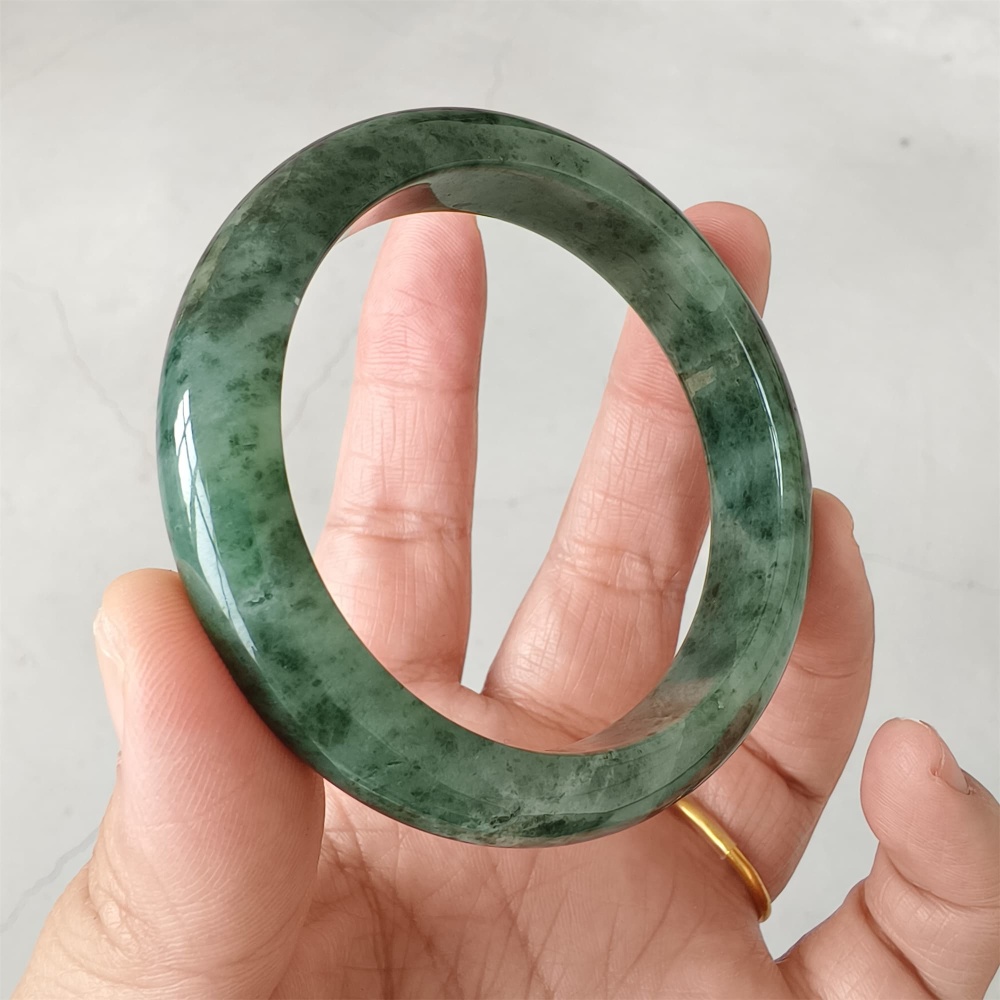 DDP | Natural Type A Certificated 54mm Burmese Jadeite Round Band Bangle,Moss In Snow Jadeite Bangles,DIY Jewelry Supplies