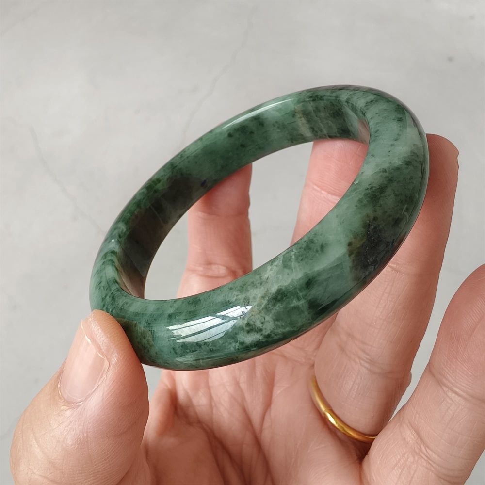 DDP | Natural Type A Certificated 54mm Burmese Jadeite Round Band Bangle,Moss In Snow Jadeite Bangles,DIY Jewelry Supplies