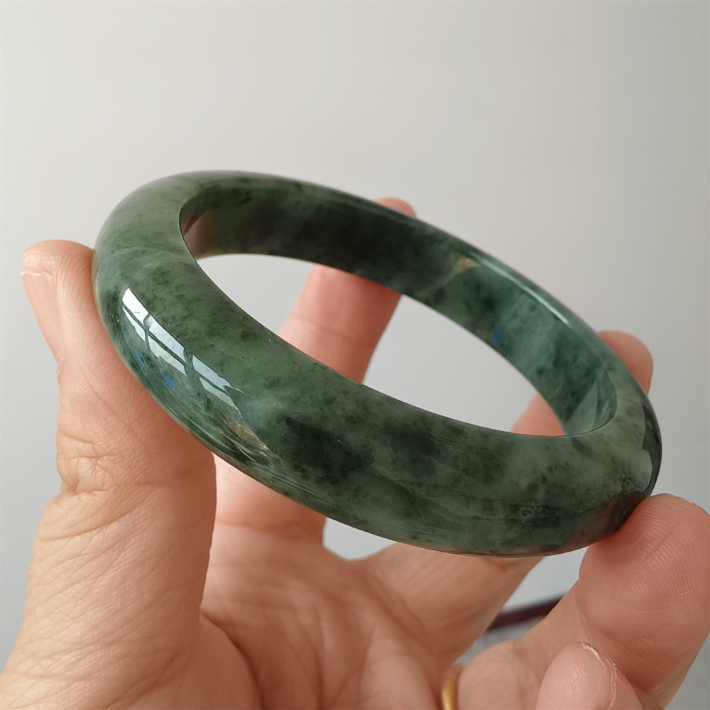 DDP | Natural Type A Certificated 54mm Burmese Jadeite Round Band Bangle,Moss In Snow Jadeite Bangles,DIY Jewelry Supplies