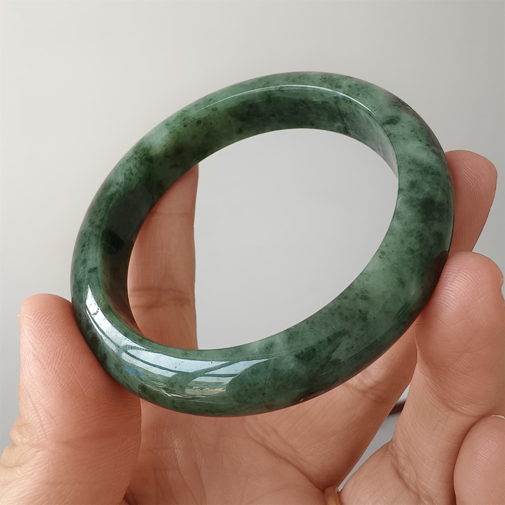 DDP | Natural Type A Certificated 54mm Burmese Jadeite Round Band Bangle,Moss In Snow Jadeite Bangles,DIY Jewelry Supplies