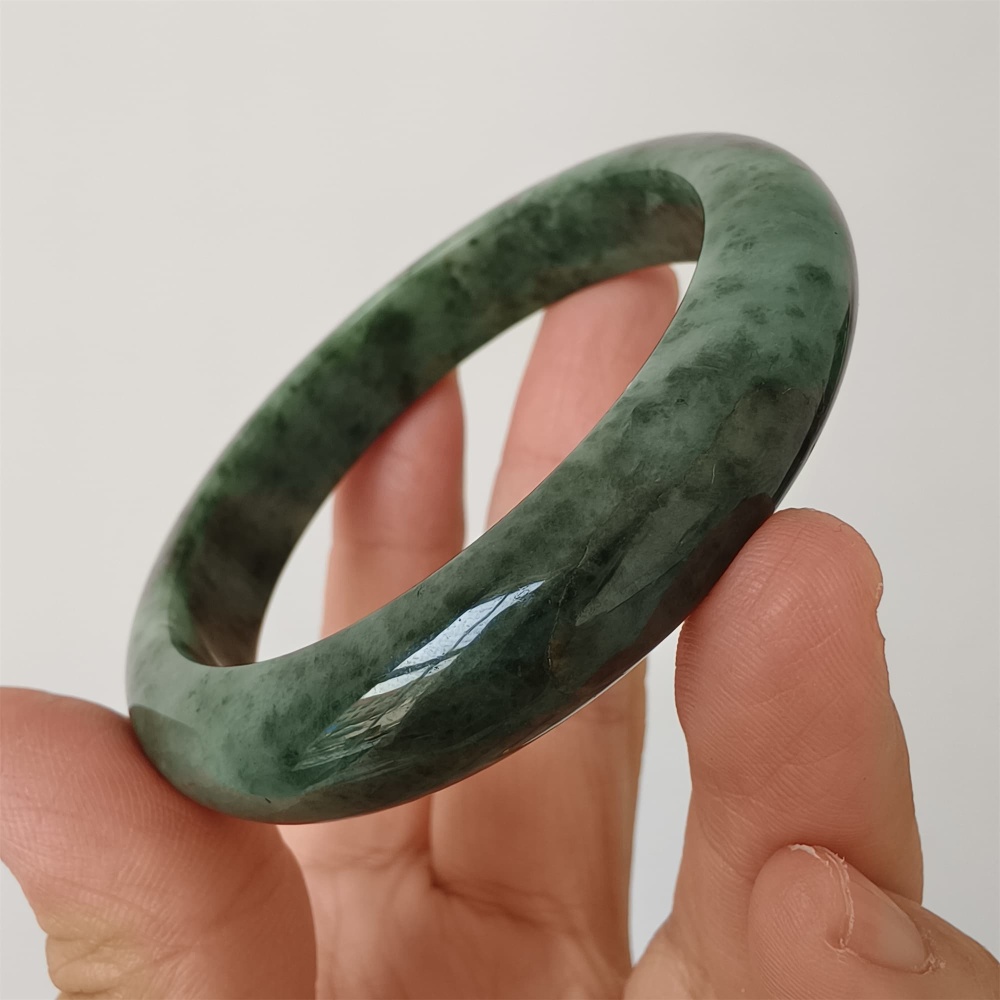 DDP | Natural Type A Certificated 54mm Burmese Jadeite Round Band Bangle,Moss In Snow Jadeite Bangles,DIY Jewelry Supplies