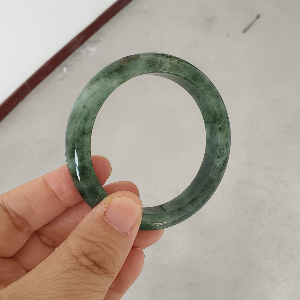 DDP | Natural Type A Certificated 54mm Burmese Jadeite Round Band Bangle,Moss In Snow Jadeite Bangles,DIY Jewelry Supplies
