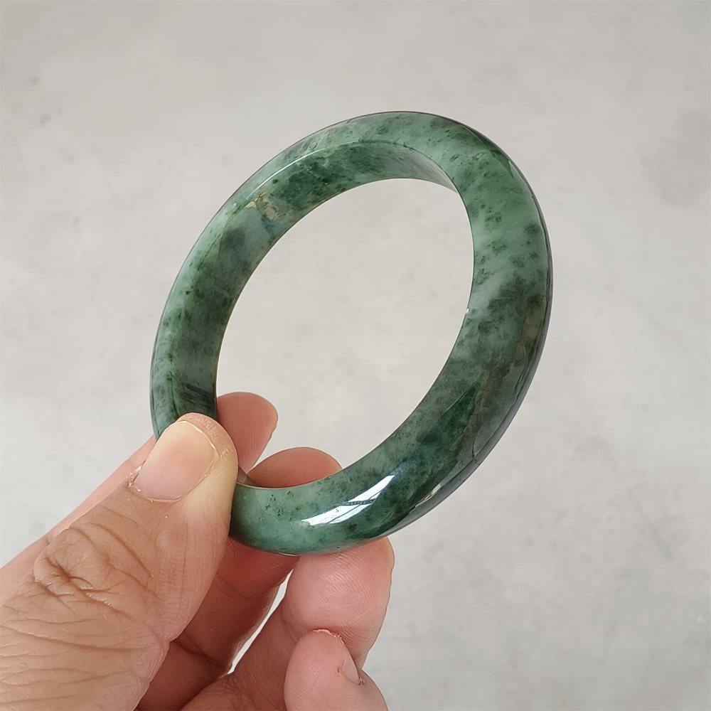 DDP | Natural Type A Certificated 54mm Burmese Jadeite Round Band Bangle,Moss In Snow Jadeite Bangles,DIY Jewelry Supplies