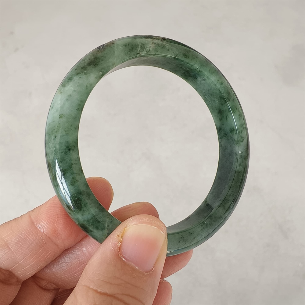 DDP | Natural Type A Certificated 54mm Burmese Jadeite Round Band Bangle,Moss In Snow Jadeite Bangles,DIY Jewelry Supplies
