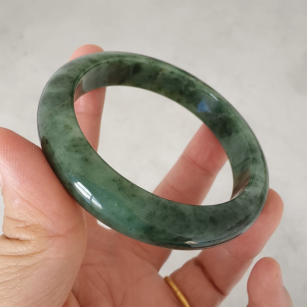 DDP | Natural Type A Certificated 54mm Burmese Jadeite Round Band Bangle,Moss In Snow Jadeite Bangles,DIY Jewelry Supplies