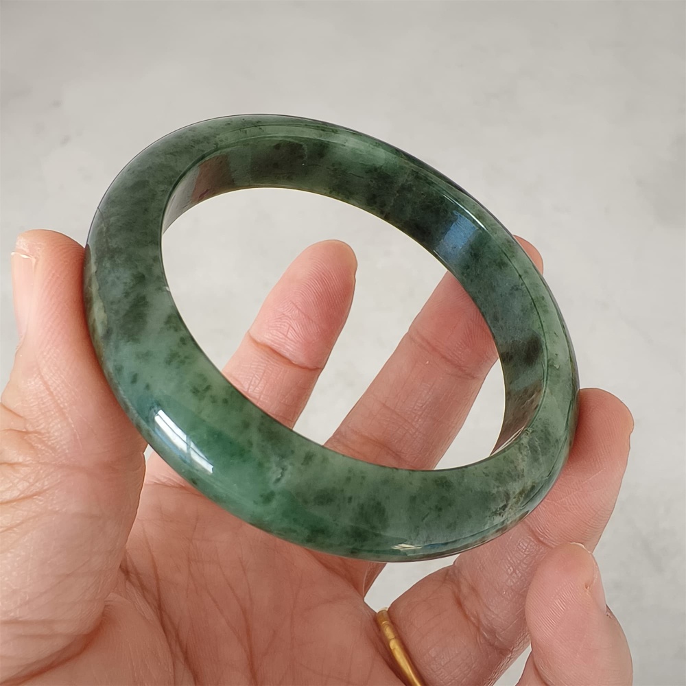 DDP | Natural Type A Certificated 54mm Burmese Jadeite Round Band Bangle,Moss In Snow Jadeite Bangles,DIY Jewelry Supplies