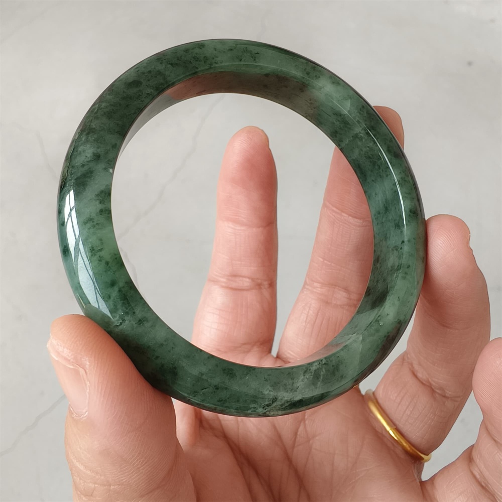 DDP | Natural Type A Certificated 54mm Burmese Jadeite Round Band Bangle,Moss In Snow Jadeite Bangles,DIY Jewelry Supplies