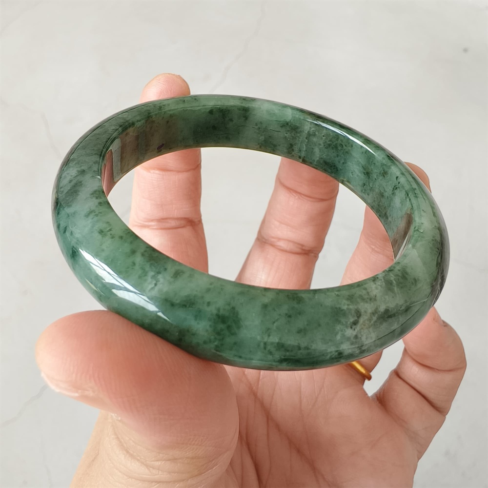 DDP | Natural Type A Certificated 54mm Burmese Jadeite Round Band Bangle,Moss In Snow Jadeite Bangles,DIY Jewelry Supplies