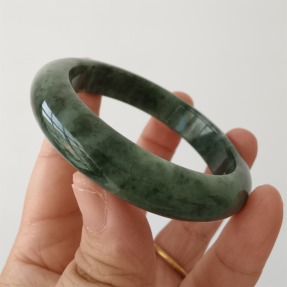DDP | Natural Type A Certificated 54mm Burmese Jadeite Round Band Bangle,Moss In Snow Jadeite Bangles,DIY Jewelry Supplies
