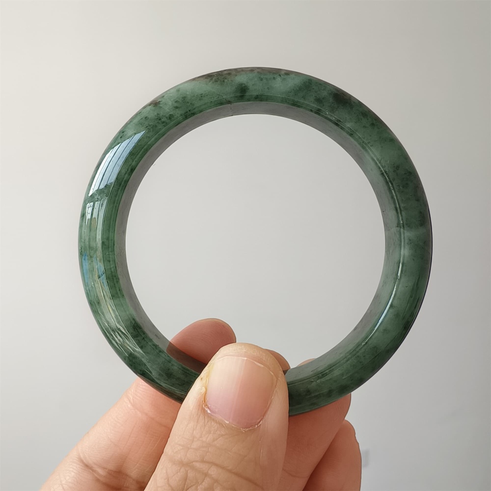 DDP | Natural Type A Certificated 54mm Burmese Jadeite Round Band Bangle,Moss In Snow Jadeite Bangles,DIY Jewelry Supplies
