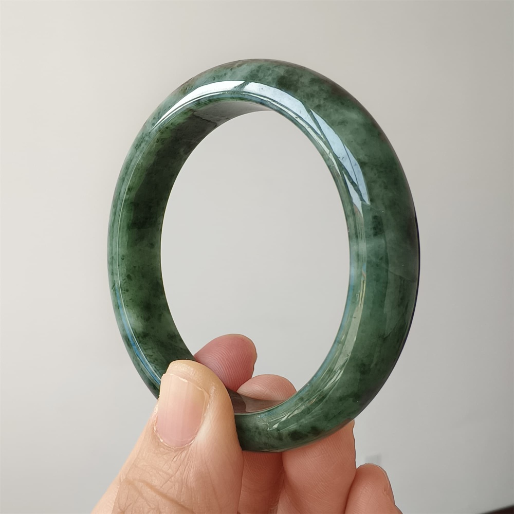 DDP | Natural Type A Certificated 54mm Burmese Jadeite Round Band Bangle,Moss In Snow Jadeite Bangles,DIY Jewelry Supplies