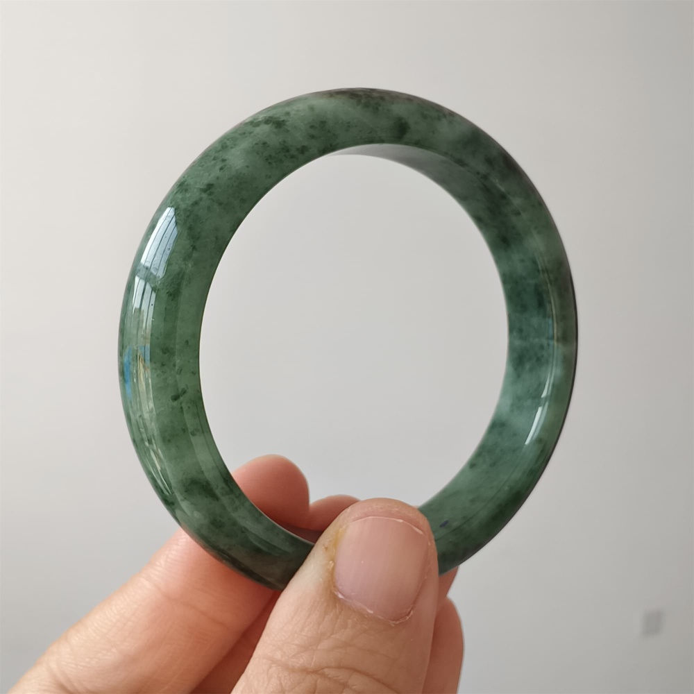 DDP | Natural Type A Certificated 54mm Burmese Jadeite Round Band Bangle,Moss In Snow Jadeite Bangles,DIY Jewelry Supplies