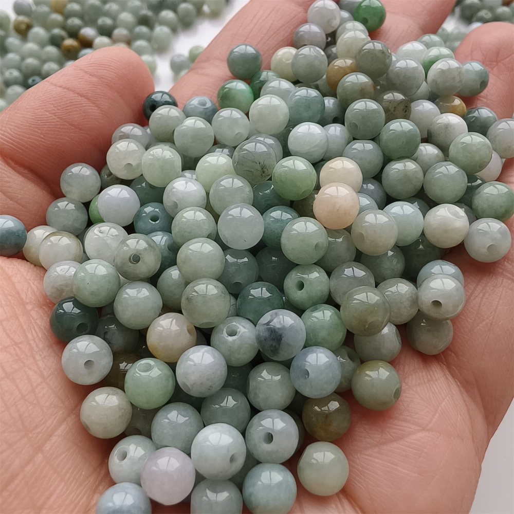 DDP | 50pcs 6mm Natural Certificated Type A Green Yellow Jadeite Smooth Round Beads,Burma Jadeite Loose Ball Beads,DIY Jewelry Supplies