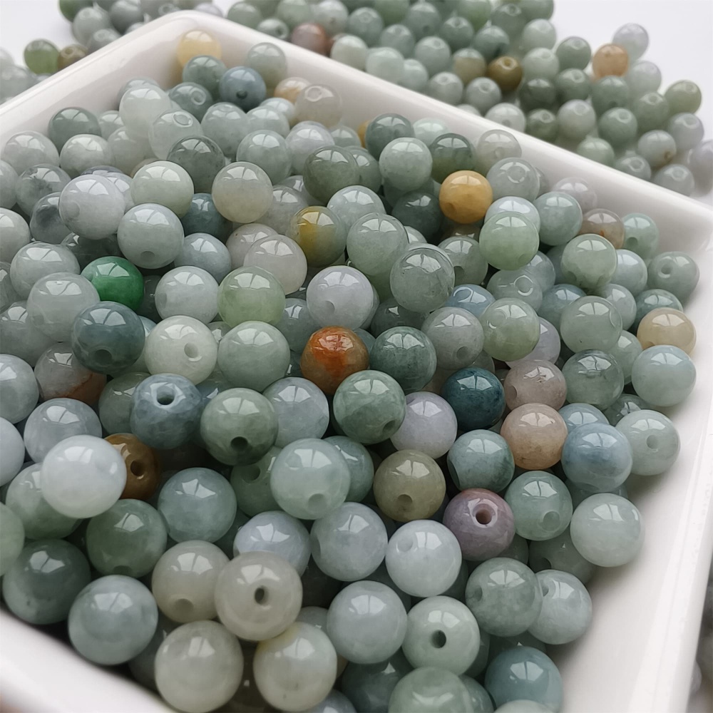 DDP | 50pcs 6mm Natural Certificated Type A Green Yellow Jadeite Smooth Round Beads,Burma Jadeite Loose Ball Beads,DIY Jewelry Supplies