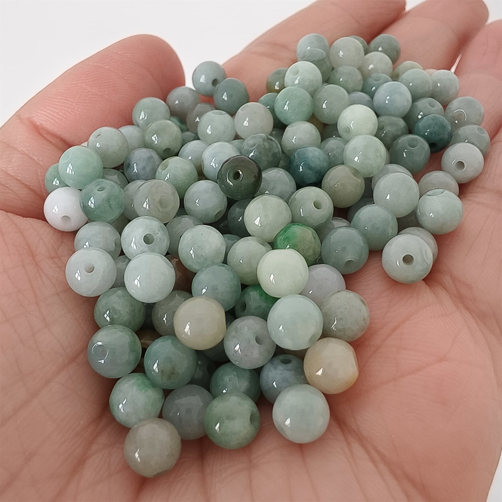 DDP | 50pcs 6mm Natural Certificated Type A Green Yellow Jadeite Smooth Round Beads,Burma Jadeite Loose Ball Beads,DIY Jewelry Supplies