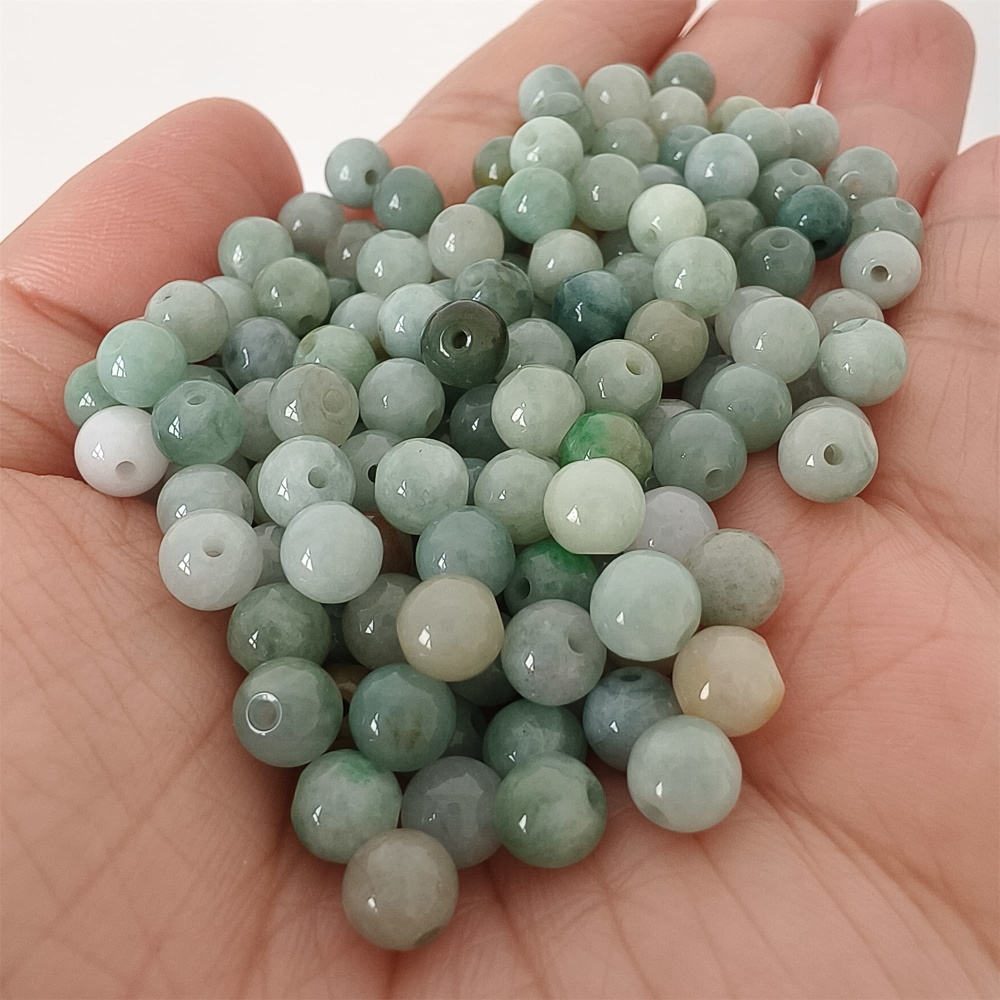 DDP | 50pcs 6mm Natural Certificated Type A Green Yellow Jadeite Smooth Round Beads,Burma Jadeite Loose Ball Beads,DIY Jewelry Supplies