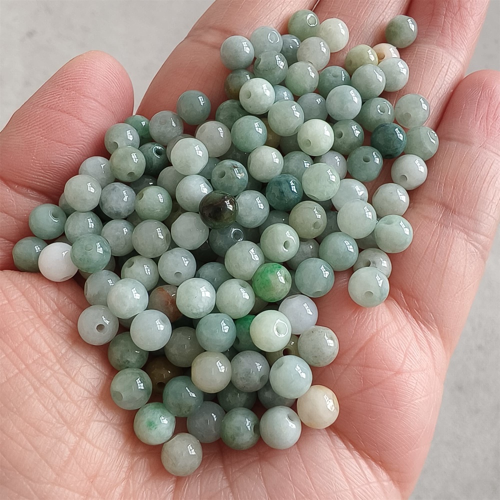 DDP | 50pcs 6mm Natural Certificated Type A Green Yellow Jadeite Smooth Round Beads,Burma Jadeite Loose Ball Beads,DIY Jewelry Supplies