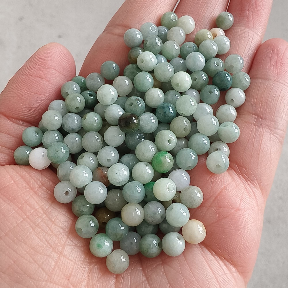 DDP | 50pcs 6mm Natural Certificated Type A Green Yellow Jadeite Smooth Round Beads,Burma Jadeite Loose Ball Beads,DIY Jewelry Supplies