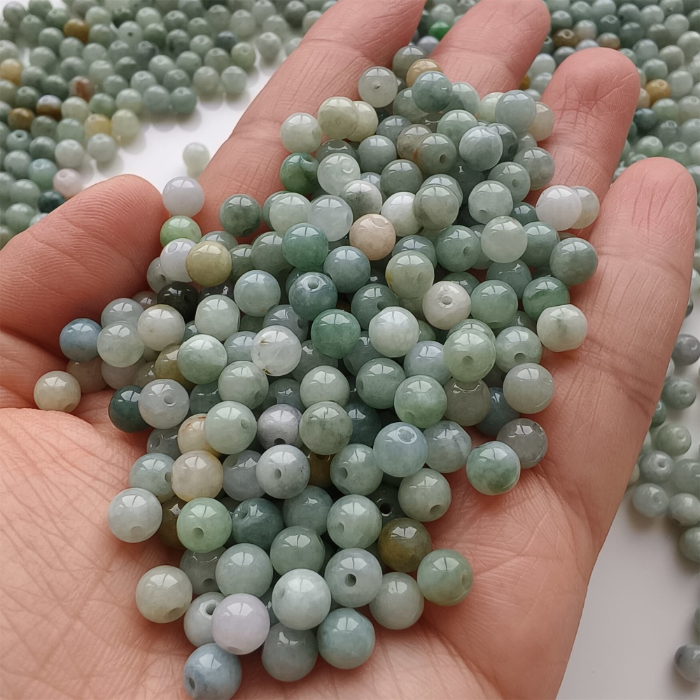 DDP | 50pcs 6mm Natural Certificated Type A Green Yellow Jadeite Smooth Round Beads,Burma Jadeite Loose Ball Beads,DIY Jewelry Supplies