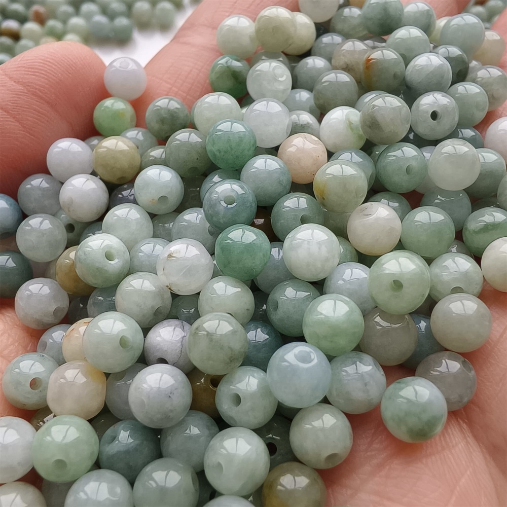 DDP | 50pcs 6mm Natural Certificated Type A Green Yellow Jadeite Smooth Round Beads,Burma Jadeite Loose Ball Beads,DIY Jewelry Supplies