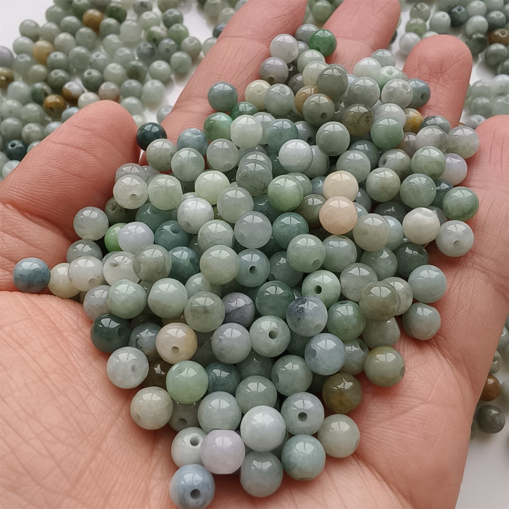 DDP | 50pcs 6mm Natural Certificated Type A Green Yellow Jadeite Smooth Round Beads,Burma Jadeite Loose Ball Beads,DIY Jewelry Supplies