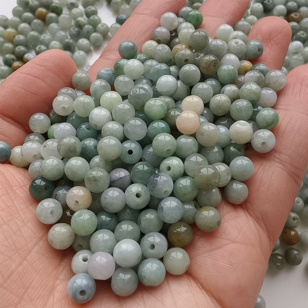DDP | 50pcs 6mm Natural Certificated Type A Green Yellow Jadeite Smooth Round Beads,Burma Jadeite Loose Ball Beads,DIY Jewelry Supplies