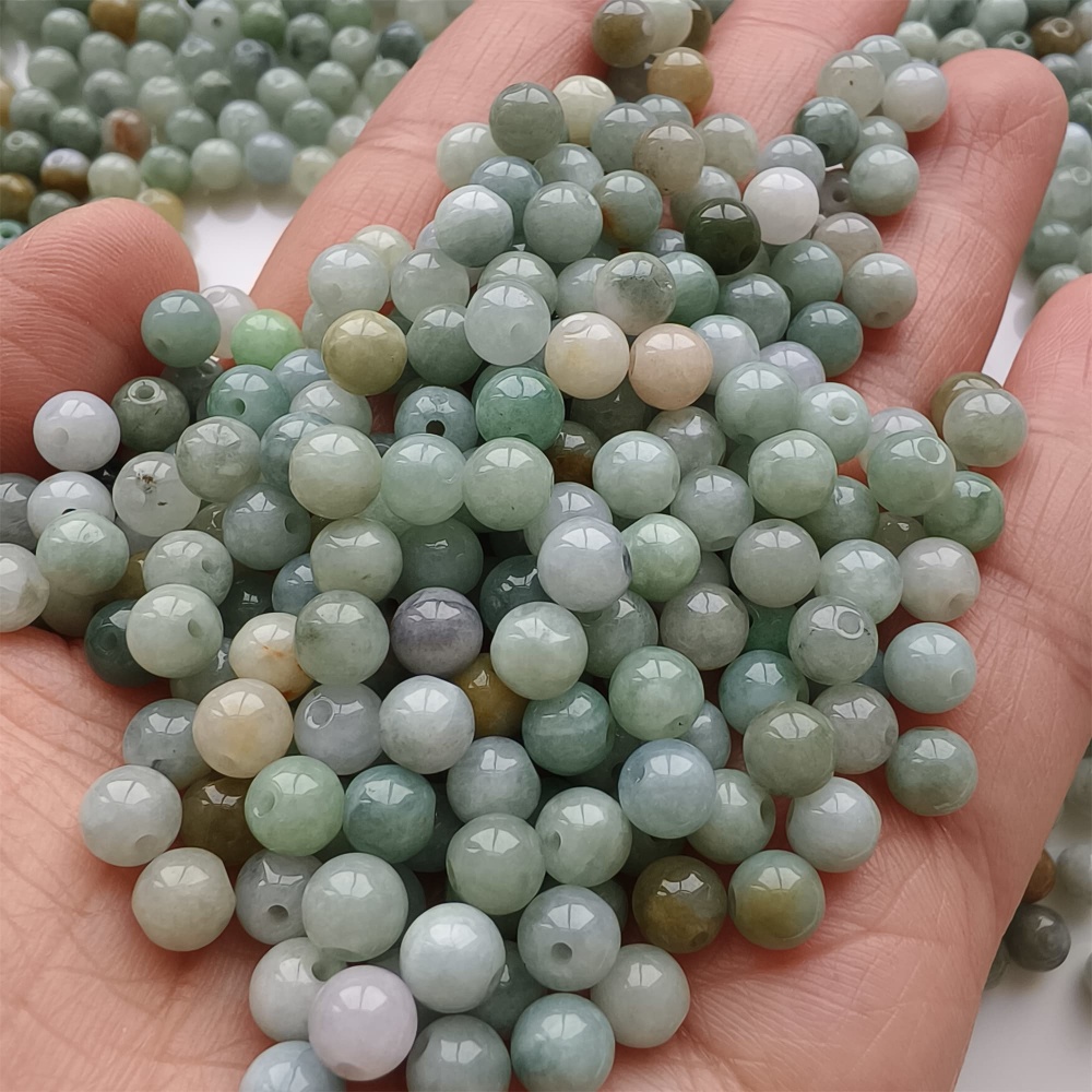 DDP | 50pcs 6mm Natural Certificated Type A Green Yellow Jadeite Smooth Round Beads,Burma Jadeite Loose Ball Beads,DIY Jewelry Supplies