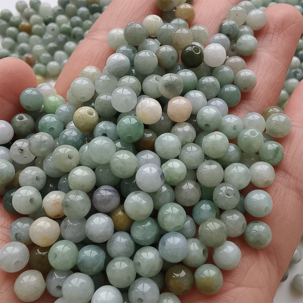 DDP | 50pcs 6mm Natural Certificated Type A Green Yellow Jadeite Smooth Round Beads,Burma Jadeite Loose Ball Beads,DIY Jewelry Supplies