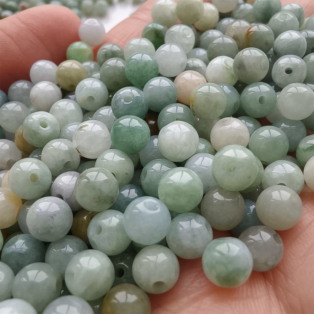 DDP | 50pcs 6mm Natural Certificated Type A Green Yellow Jadeite Smooth Round Beads,Burma Jadeite Loose Ball Beads,DIY Jewelry Supplies