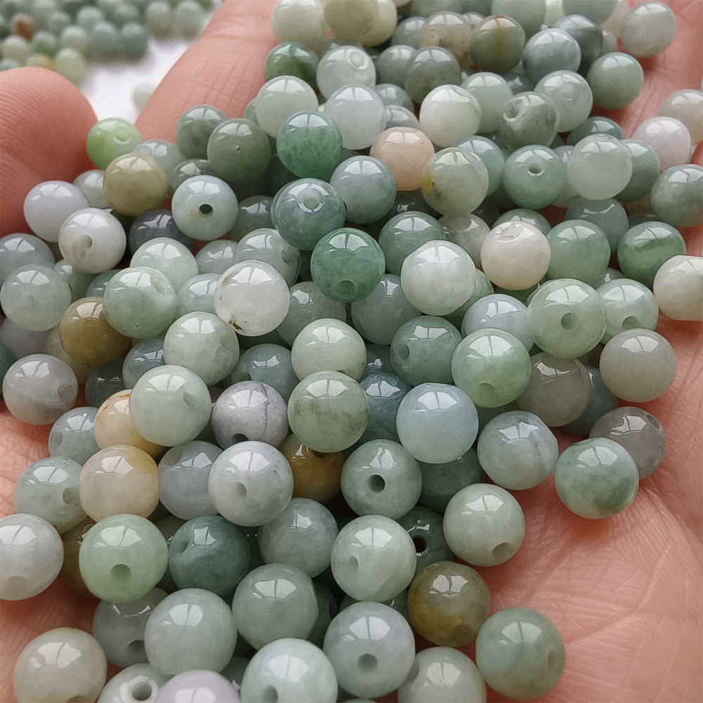 DDP | 50pcs 6mm Natural Certificated Type A Green Yellow Jadeite Smooth Round Beads,Burma Jadeite Loose Ball Beads,DIY Jewelry Supplies