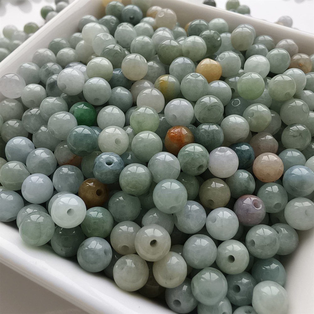 DDP | 50pcs 6mm Natural Certificated Type A Green Yellow Jadeite Smooth Round Beads,Burma Jadeite Loose Ball Beads,DIY Jewelry Supplies
