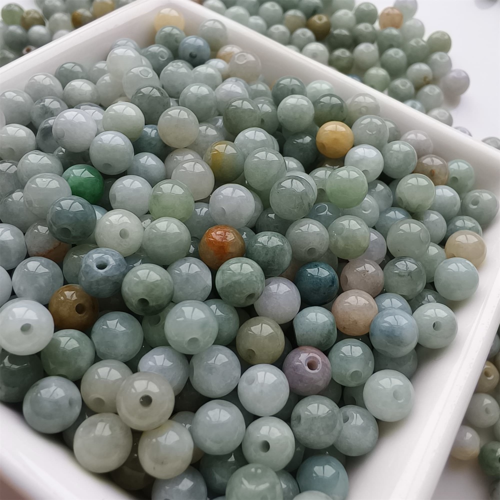 DDP | 50pcs 6mm Natural Certificated Type A Green Yellow Jadeite Smooth Round Beads,Burma Jadeite Loose Ball Beads,DIY Jewelry Supplies