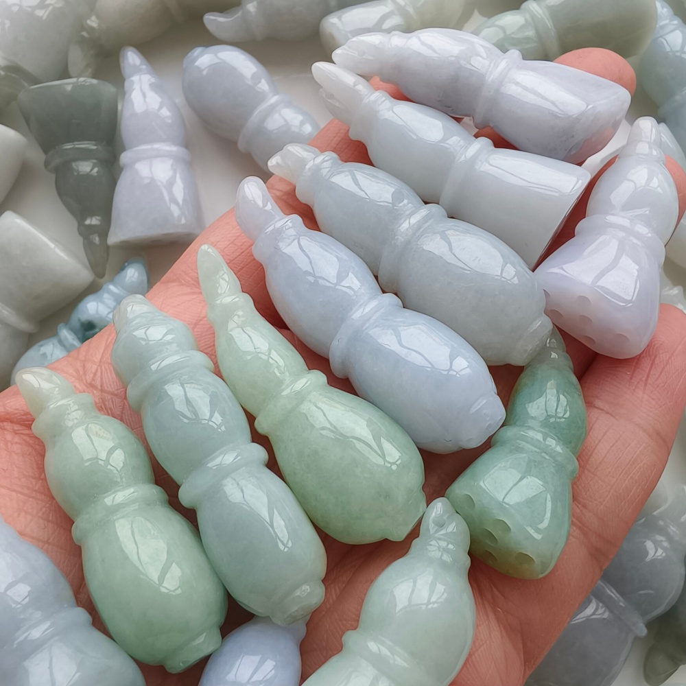 DDP | 2pcs 34-47X14-18.5mm Natural Certificated Type A Light Green White Jadeite Lotus Root Pendant,Burma Jadeite Loose Pendant,DIY Jewelry Supplies
