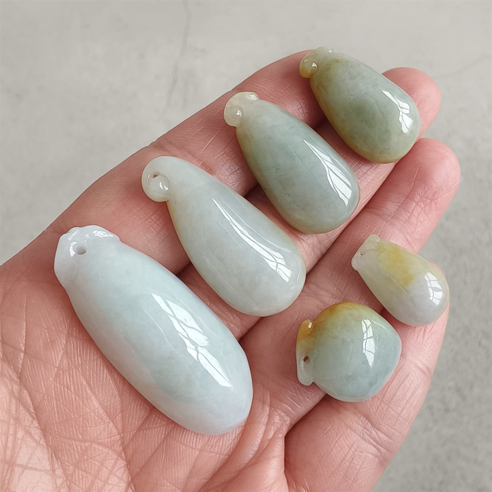 DDP | 6pcs Natural Certificated Yellow Color Heated 18-39.5X11.6-17X7.6-10mm Burmese Jadeite Fortune Gourd Pendant,Amulet Pendant,DIY Jewelry Supplies